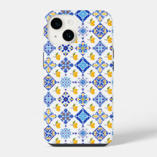Coque Pour iPhone 14 Motif de citron de campagne français bleu