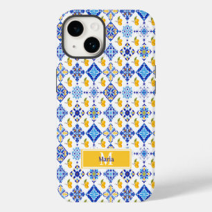 Coque Pour iPhone 14 Motif de citron de pays français bleu monogramme n