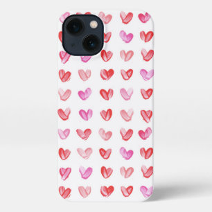 Etui iPhone 13 Motif de coeur couleur rouge et rose