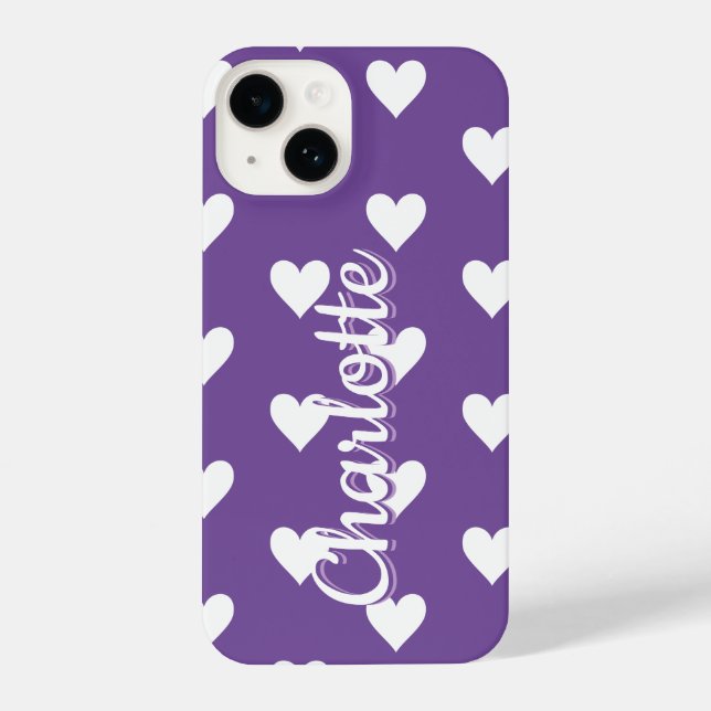 Coque iPhone Motif de coeur personnalisé violet (Verso)