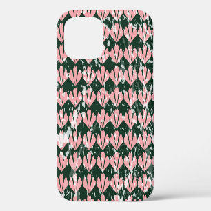 Coque iPhone 12 Motif de cœurs et de fleurs grunge.