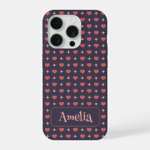 Coque iPhone 15 Pro Motif de cœurs mignons Texte personnalisé