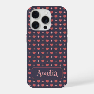 Coque iPhone 15 Pro Motif de cœurs mignons Texte personnalisé