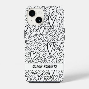 Coque Pour iPhone 14 Motif de Coeurs noir et blanc élégant Personnalise