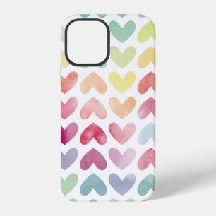 Coque iPhone 12 Motif de cœurs peints à l'aquarelle colorés sans c