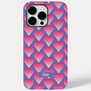Coque Pour Pour iPhone 14 Pro Max Motif de cœurs rayés Rose Magenta Violet Nom