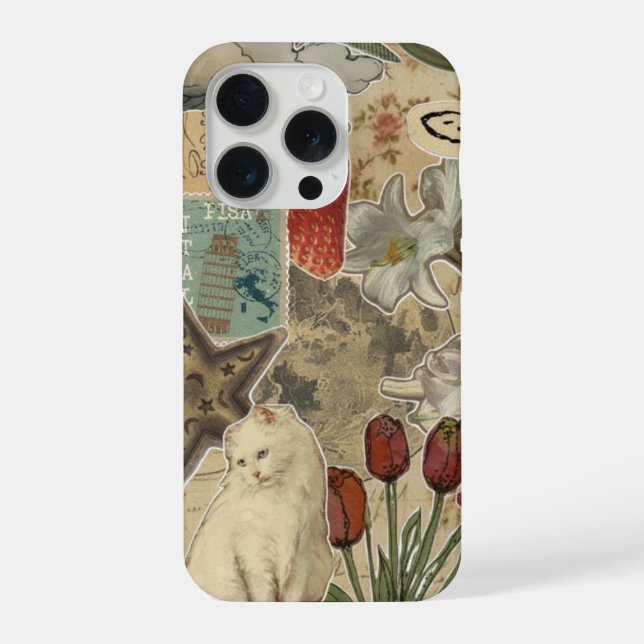 Coque iPhone Motif de collage floral de chat – Conception artis (Verso)