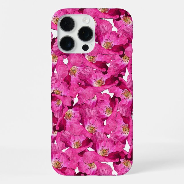 Coque iPhone Motif de coquelicots roses violets à profusion  (Verso)