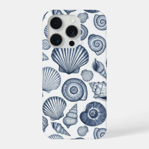 Coque iPhone 15 Pro Motif de coquillage à l'aquarelle bleue, style nau