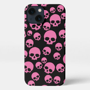 Etui iPhone 13 Motif de crâne noir rose
