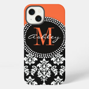 Etui iPhone 13 Motif de Damas orange noir avec monogramme
