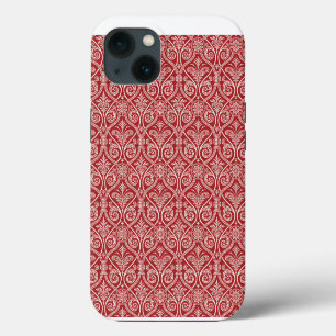 Etui iPhone 13 Motif de Damas rouge rustique Vintage Antique