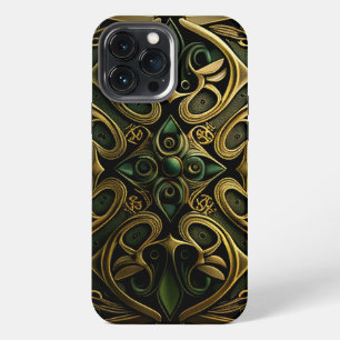 Etui iPhone 13 Pro Max Motif de décoration à carreaux ornemental bronze v