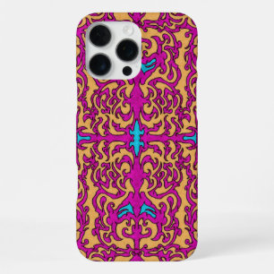 Coque iPhone 16 Pro Max Motif de décoration baroque rose néon psychédéliqu
