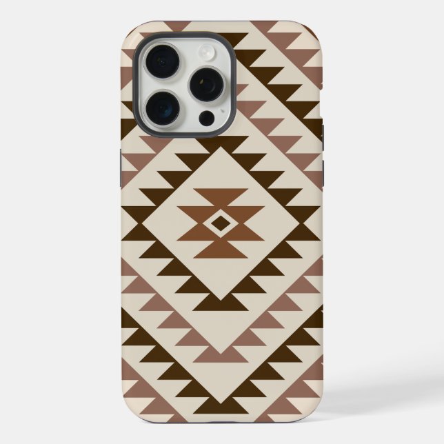 Coque iPhone Motif de diamant aztèque marron et crème (Verso)