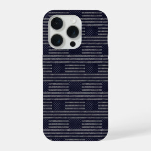 Coque iPhone 15 Pro Motif de drapeau américain grunge bleu foncé vinta