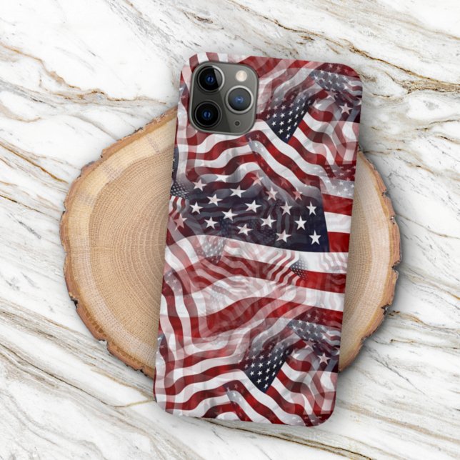 Coque iPhone Motif de drapeau américain rayures blanches bleues (Créateur téléchargé)