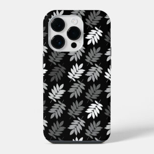 Coque Pour iPhone 14 Plus Motif de feuille aînée noir blanc gris