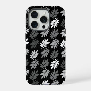 Coque iPhone 15 Pro Motif de feuille aînée noir blanc gris