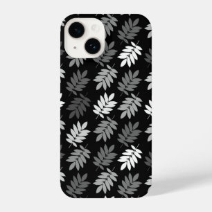Coque Pour iPhone 14 Motif de feuille aînée noir blanc gris