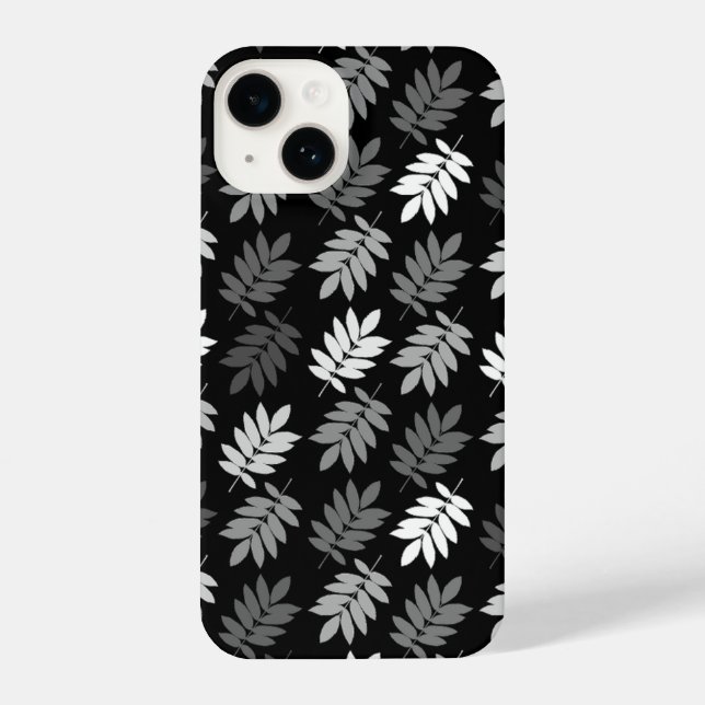 Coque iPhone Motif de feuille aînée noir blanc gris (Verso)