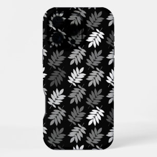 Coque iPhone 16 Pro Max Motif de feuille aînée noir blanc gris