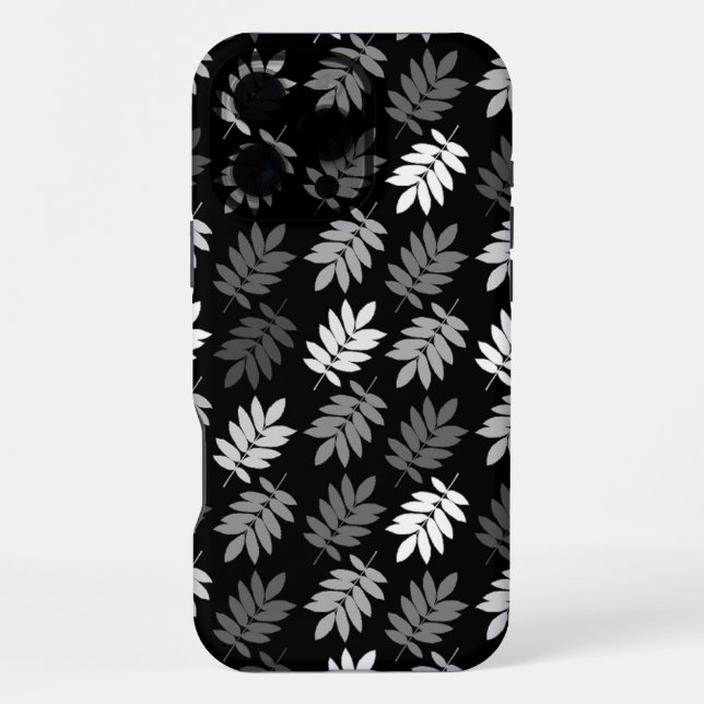 Coque iPhone Motif de feuille aînée noir blanc gris (Verso)