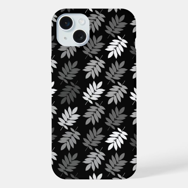 Coque iPhone Motif de feuille aînée noir blanc gris (Verso)