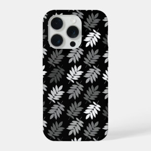 Coque iPhone 15 Pro Motif de feuille aînée noir blanc gris