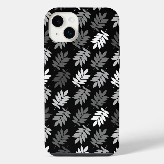 Coque iPhone Motif de feuille aînée noir blanc gris (Verso)