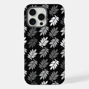 Coque iPhone 15 Pro Max Motif de feuille aînée noir blanc gris