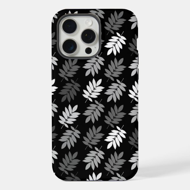Coque iPhone Motif de feuille aînée noir blanc gris (Verso)