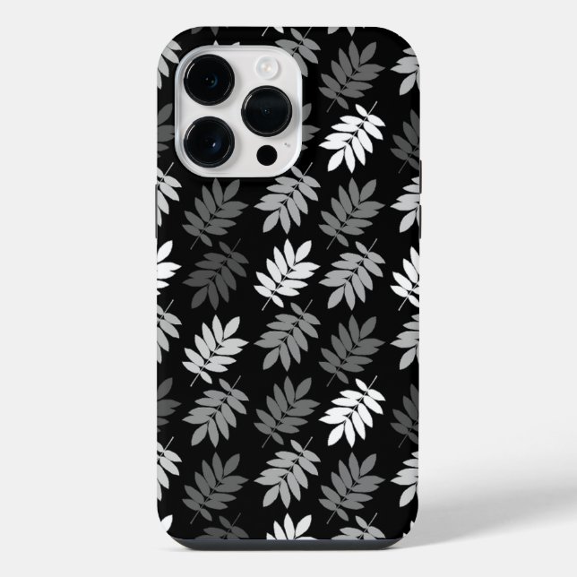 Coque iPhone Motif de feuille aînée noir blanc gris (Verso)