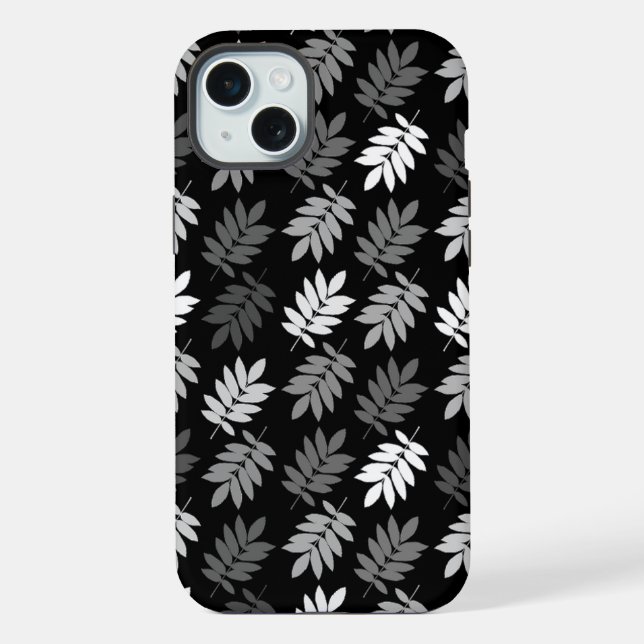 Coque iPhone Motif de feuille aînée noir blanc gris (Verso)