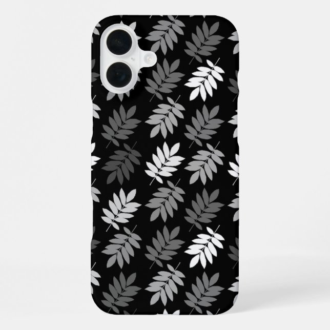 Coque iPhone Motif de feuille aînée noir blanc gris (Verso)