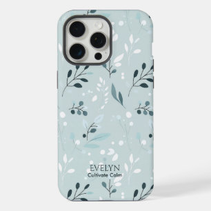 Coque iPhone 15 Pro Max Motif de feuille bleu apaisant - Élégant minimalis
