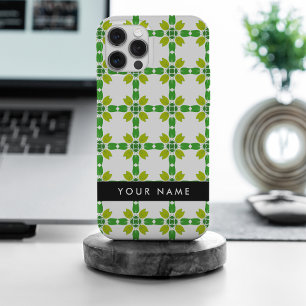 Coque iPhone 15 Pro Max Motif de feuille, Feuilles vertes, Votre nom