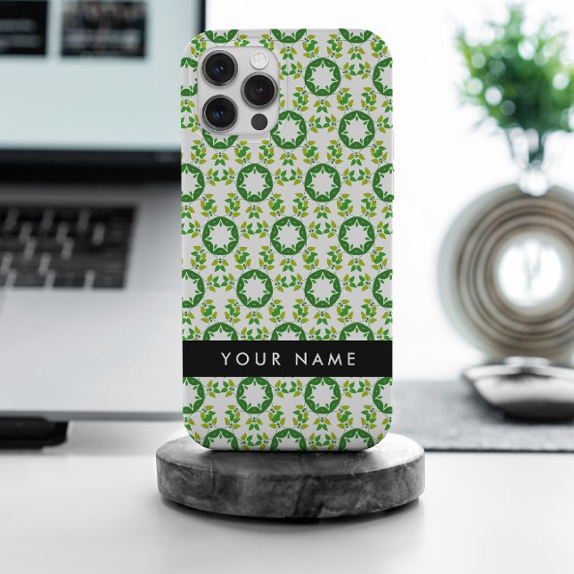 Coque iPhone Motif de feuille, feuilles vertes, votre nom (Créateur téléchargé)