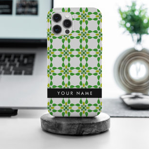 Coque iPhone 15 Pro Max Motif de feuille, Feuilles vertes, Votre nom