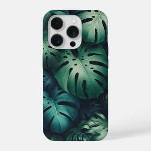Coque iPhone 15 Pro Motif de feuilles de Monstera Émeraude Tropical - 