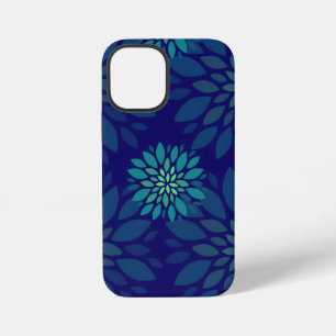 Coque iPhone 12 Mini Motif de feuilles florales bleu marine et vert mod