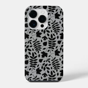 Coque Pour iPhone 14 Plus Motif de feuilles mortes noir sur gris