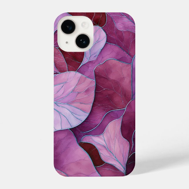 Coque iPhone Motif de feuilles violettes abstraites (Verso)