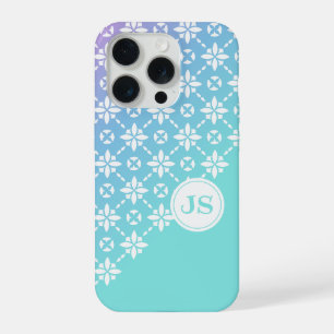 Coque iPhone 15 Pro Motif de fleur arc-en-ciel coloré avec monogramme