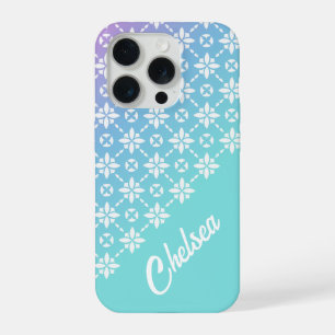 Coque iPhone 15 Pro Motif de fleur arc-en-ciel coloré avec nom personn