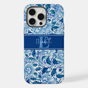 Coque iPhone 15 Pro Max Motif de fleur chinoise vintage bleu pastel Nom