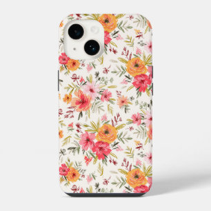 Coque Pour iPhone 14 Motif de fleur de jardin Orange Doodle