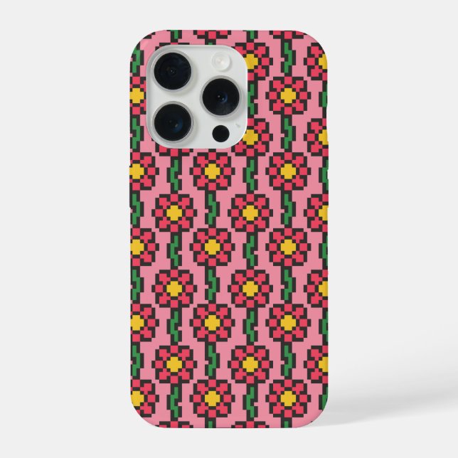 Coque iPhone Motif de fleur pixel 8 bits (Verso)