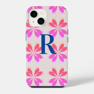 Coque Pour iPhone 14 Motif de fleur rétro rose vif Monogramme
