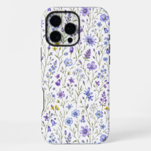Coque iPhone 16 Pro Max Motif de fleur sauvage à l'aquarelle bleu violet j